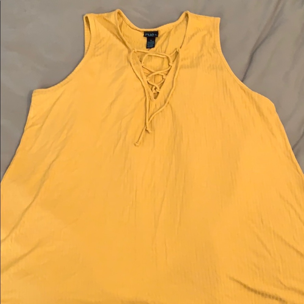 Yellow lace up neck tank top